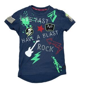 Versace 1969 Italia Kids Blue Live Fast Have A Blast Graphic Tee T-shirt